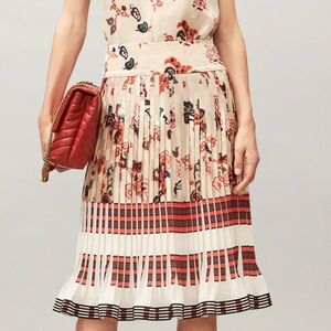 Tory Burch Runway Ivory Mountain Paisley/Maverick Stripe Pleated Skirt S14 NWT